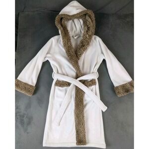 Pottery Barn Robe Ivory‎ Ombre Plush Faux Fur Trim Hooded Spa Bath Large cozy